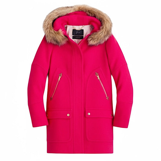 J. Crew Italian Stadium Cloth Wool Chateau Parka Coat Hot Pink Size 6
