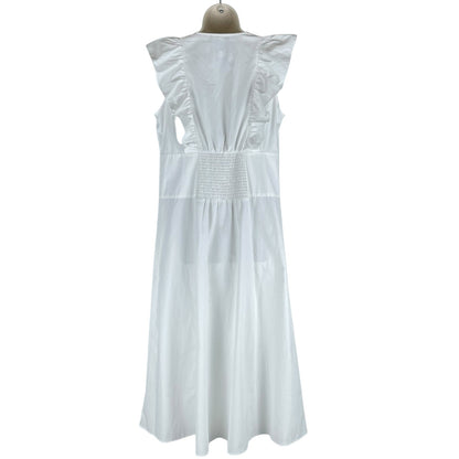 Brochu Walker The Aurora Ruffle Midi Dress Pockets Cotton White Size L
