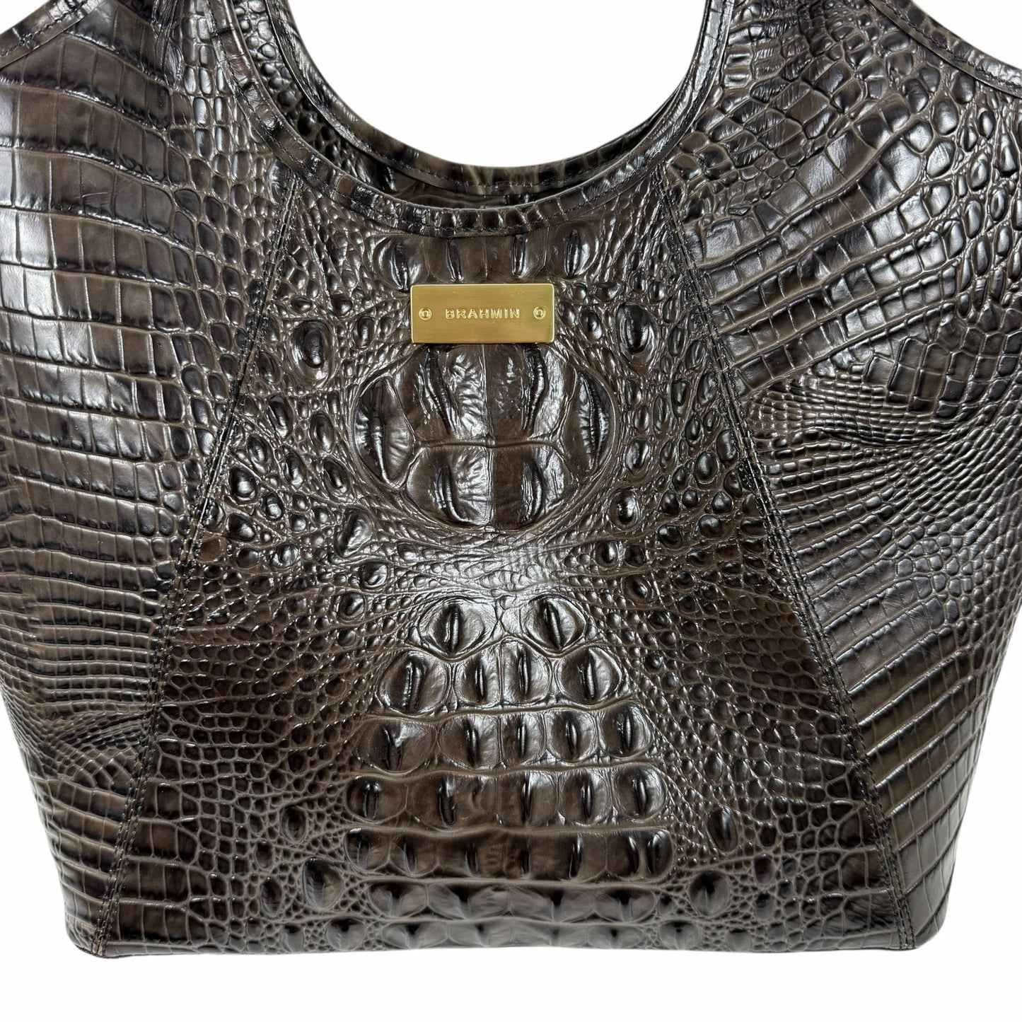 Brahmin Melbourne Shopper Tote Bag Brown Croc Embossed Leather