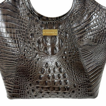 Brahmin Melbourne Shopper Tote Bag Brown Croc Embossed Leather