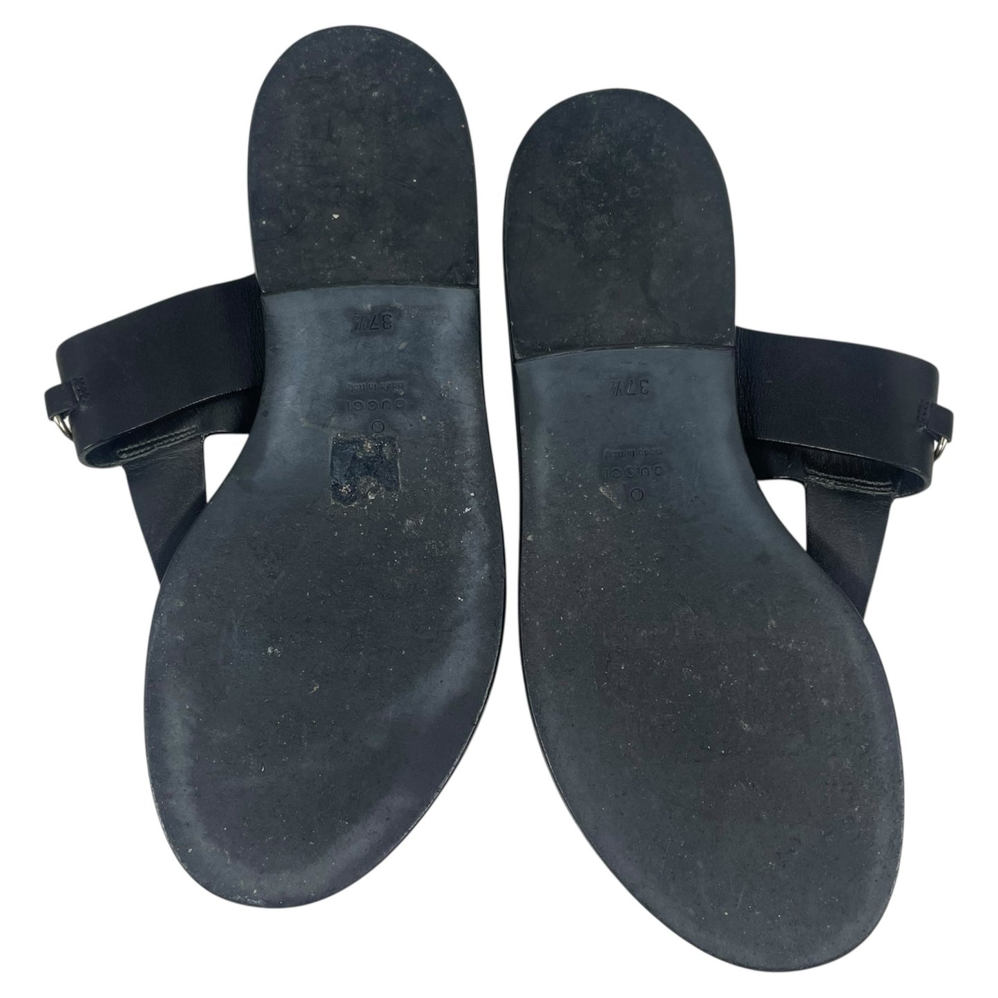 Gucci Horsebit Calf Leather Thong Sandal Slide Black Silver Size 37.5