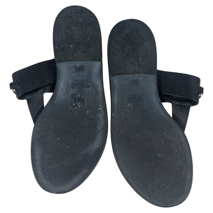 Gucci Horsebit Calf Leather Thong Sandal Slide Black Silver Size 37.5