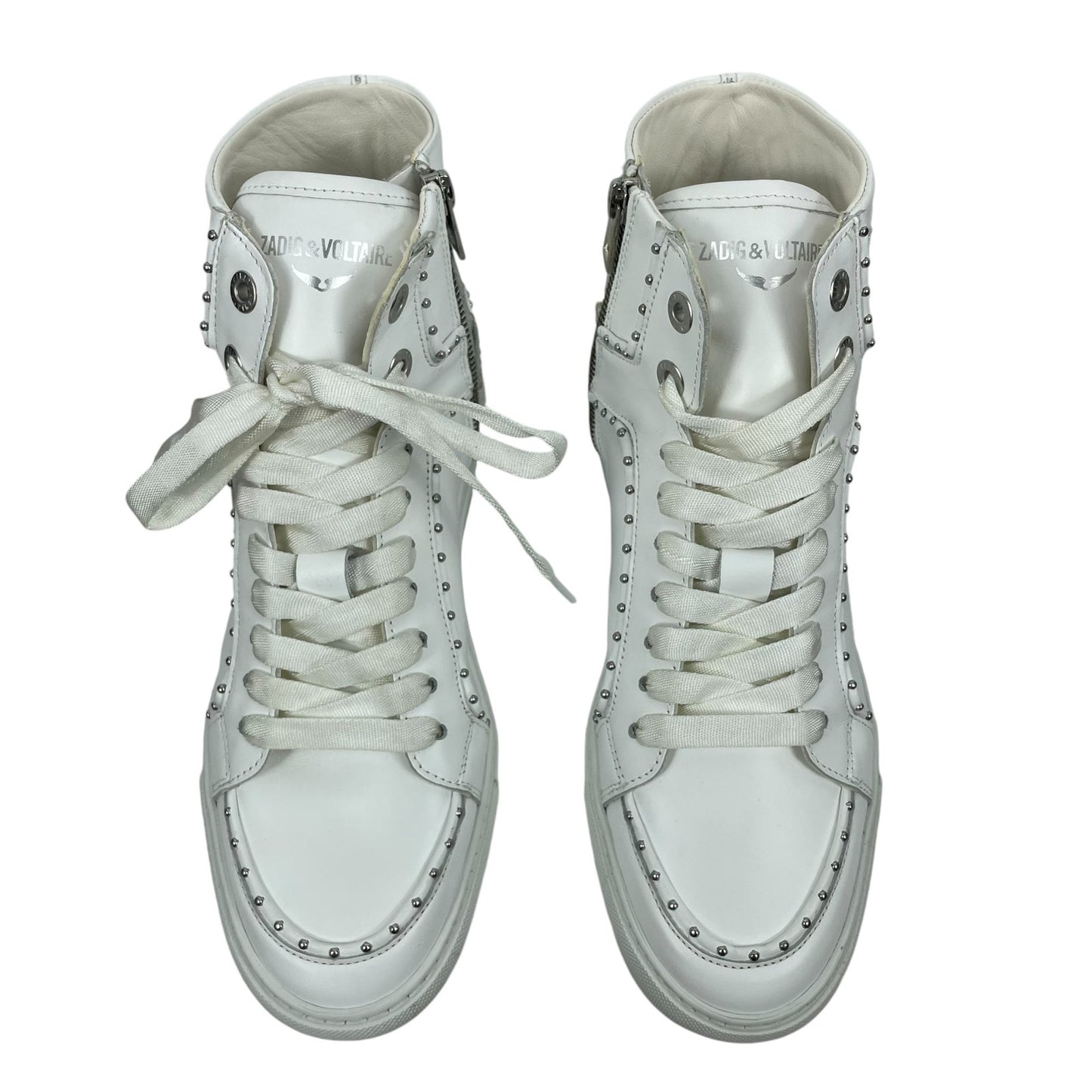 Zadig & Voltaire High Flash Studded Leather High Top Sneaker White Size 40