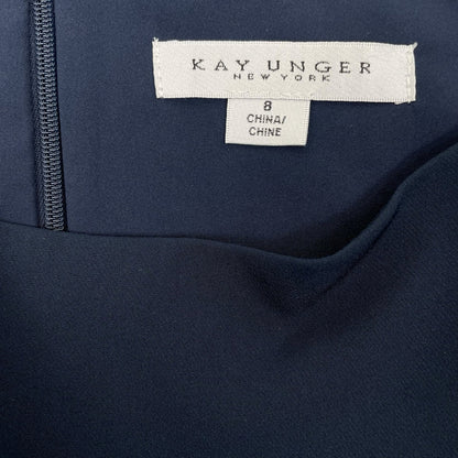 Kay Unger Garbo Gathered Column Gown Short Sleeve Carbon Blue Size 8