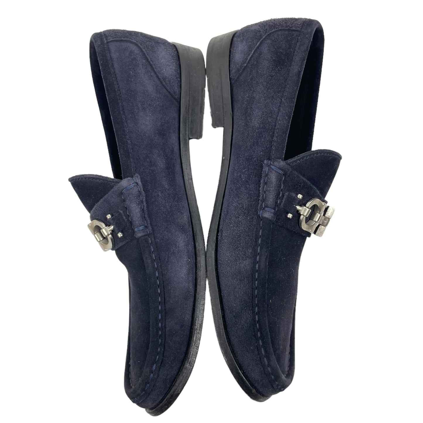 Salvatore Ferragamo Rich Gancini Suede Loafers Slip On Navy Blue Size 8EE