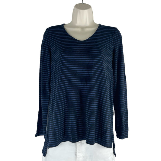 J. Jill V Neck Striped Hi Low Top Long Sleeve Black Blue Size XS