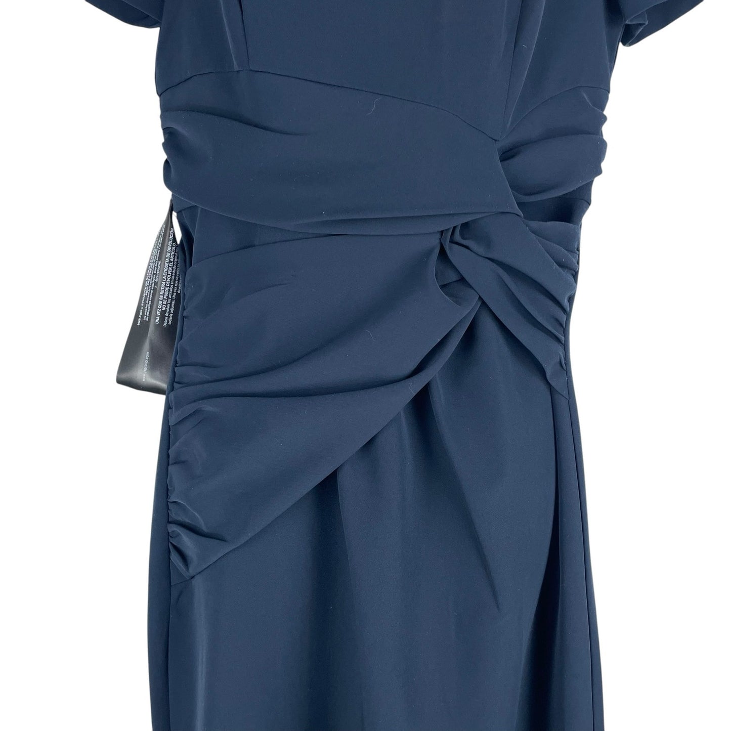 Kay Unger Garbo Gathered Column Gown Short Sleeve Carbon Blue Size 8