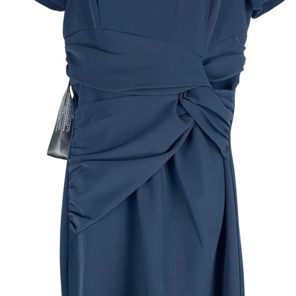 Kay Unger Garbo Gathered Column Gown Short Sleeve Carbon Blue Size 8