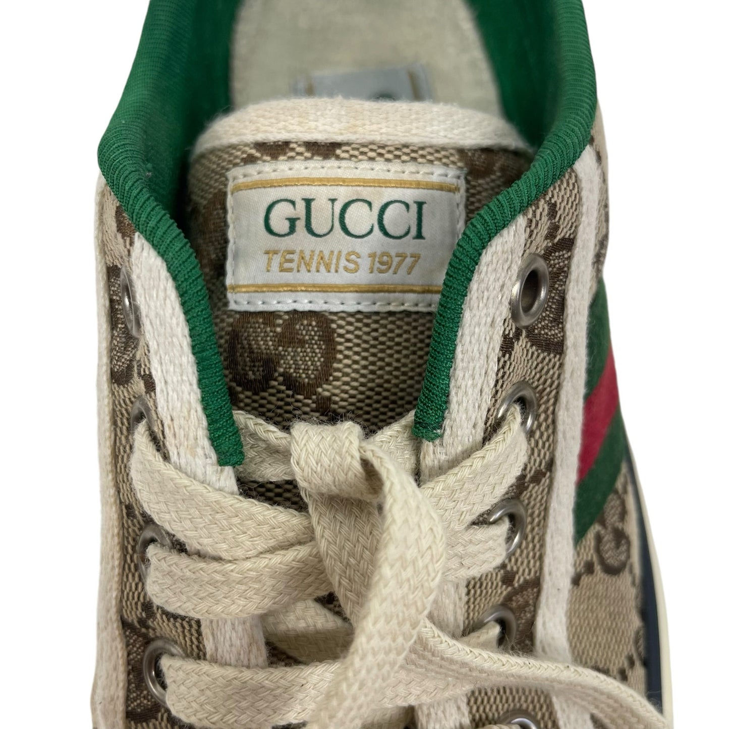 Gucci GG 1977 Tennis Sneakers Lace Up Beige Ebony Original Size 37