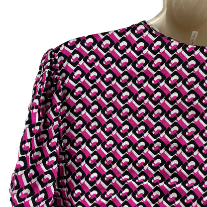 Diane von Furstenberg Emilia 3D Chain Printed Wrap Top Pink Size 16