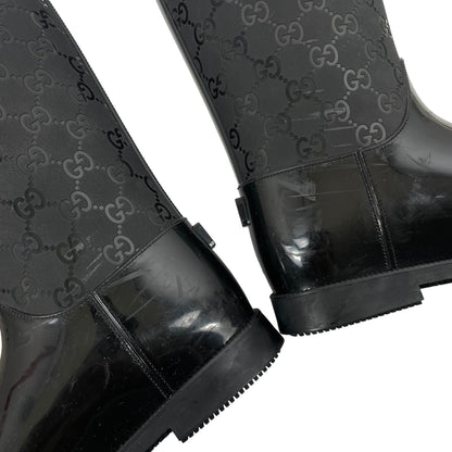 Gucci GG Monogram Rain Boots Rubber Wellington Boots Black Size 37