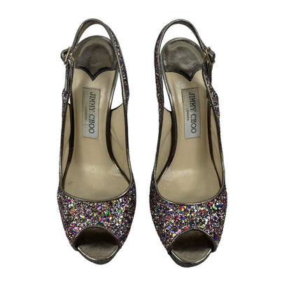 Jimmy Choo 145mm Platform Glitter Slingback Pumps Rainbow Size 39.5