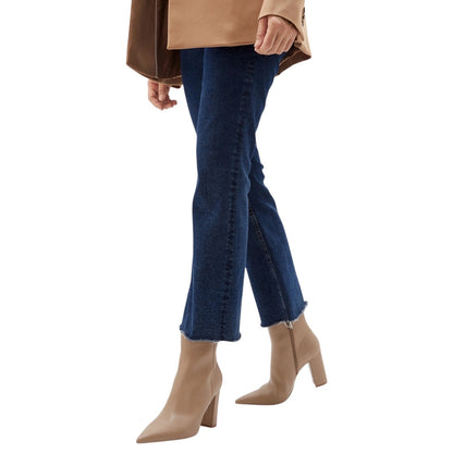 Mango Faux Leather Pointed Toe Heeled Ankle Boots Beige Size 38/ 7.5
