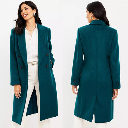 Ann Taylor LOFT Wool Blend Double Breasted Long Coat Green Size XL