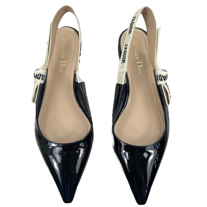 Christian Dior J'Adior Patent Leather Slingback Flats Black Size 36