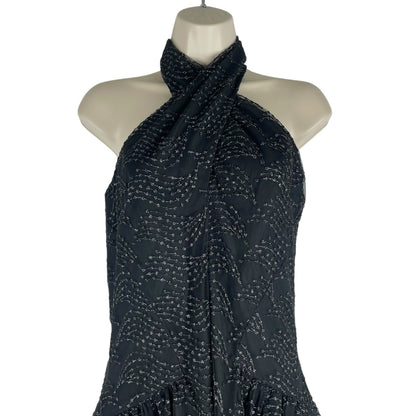 Shoshanna Olivia Metallic Scallope Mesh Halter Neck Black Dress Size 2