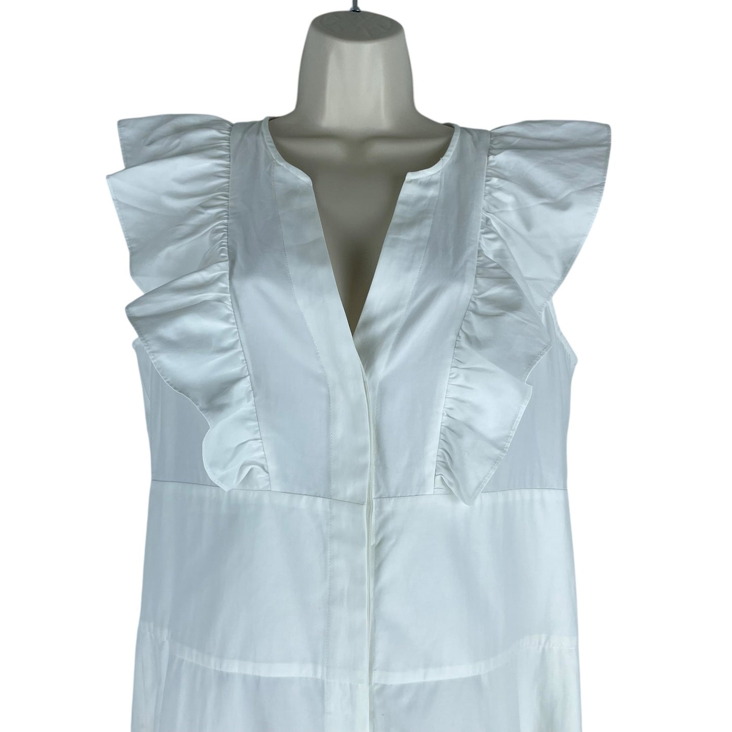 Brochu Walker The Aurora Ruffle Midi Dress Pockets Cotton White Size L