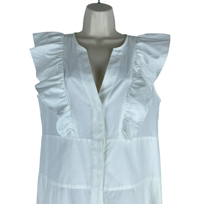 Brochu Walker The Aurora Ruffle Midi Dress Pockets Cotton White Size L