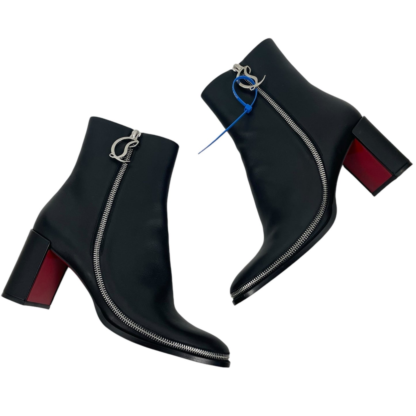 Christian Louboutin CL Zip 70 Calf Leather Ankle Boots Black Size 40