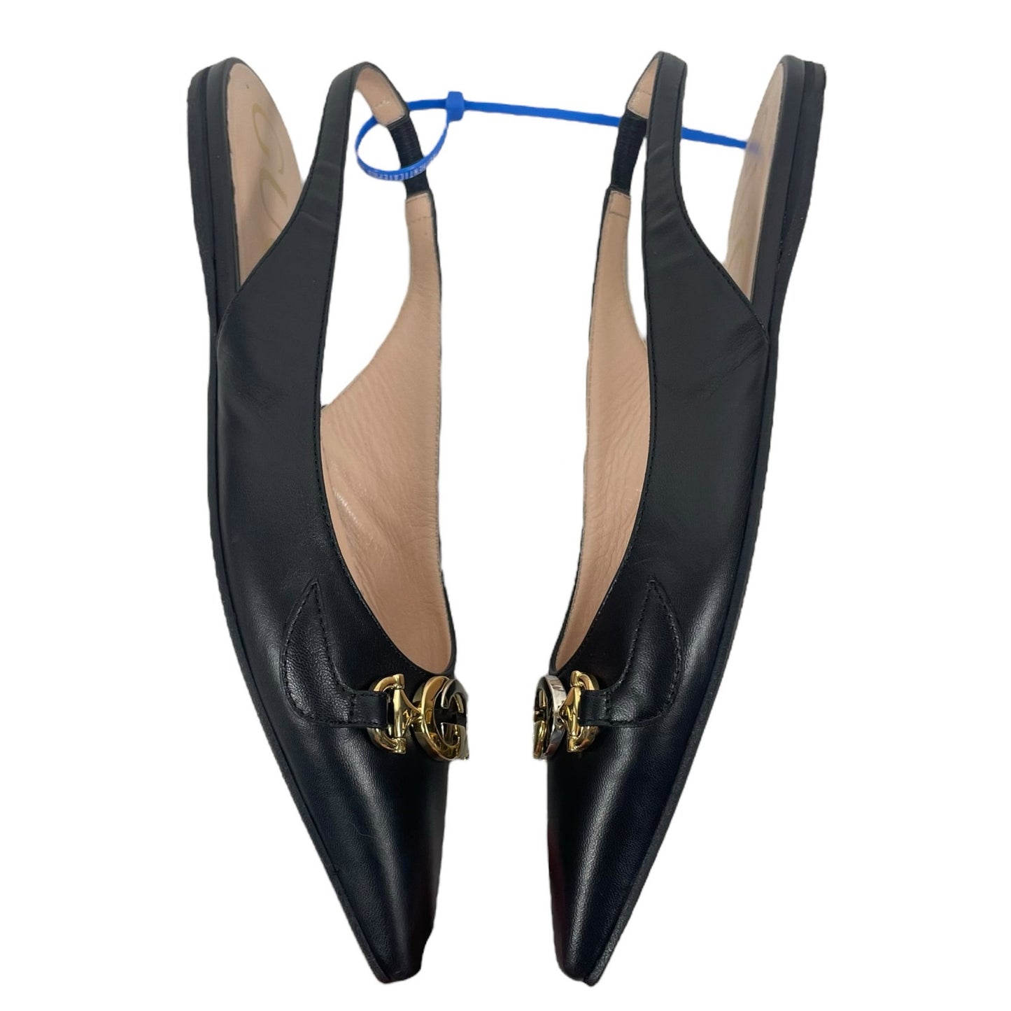 Gucci Zumi GG Interlocking Logo Pointed Toe Slingback Flats Black Size 37