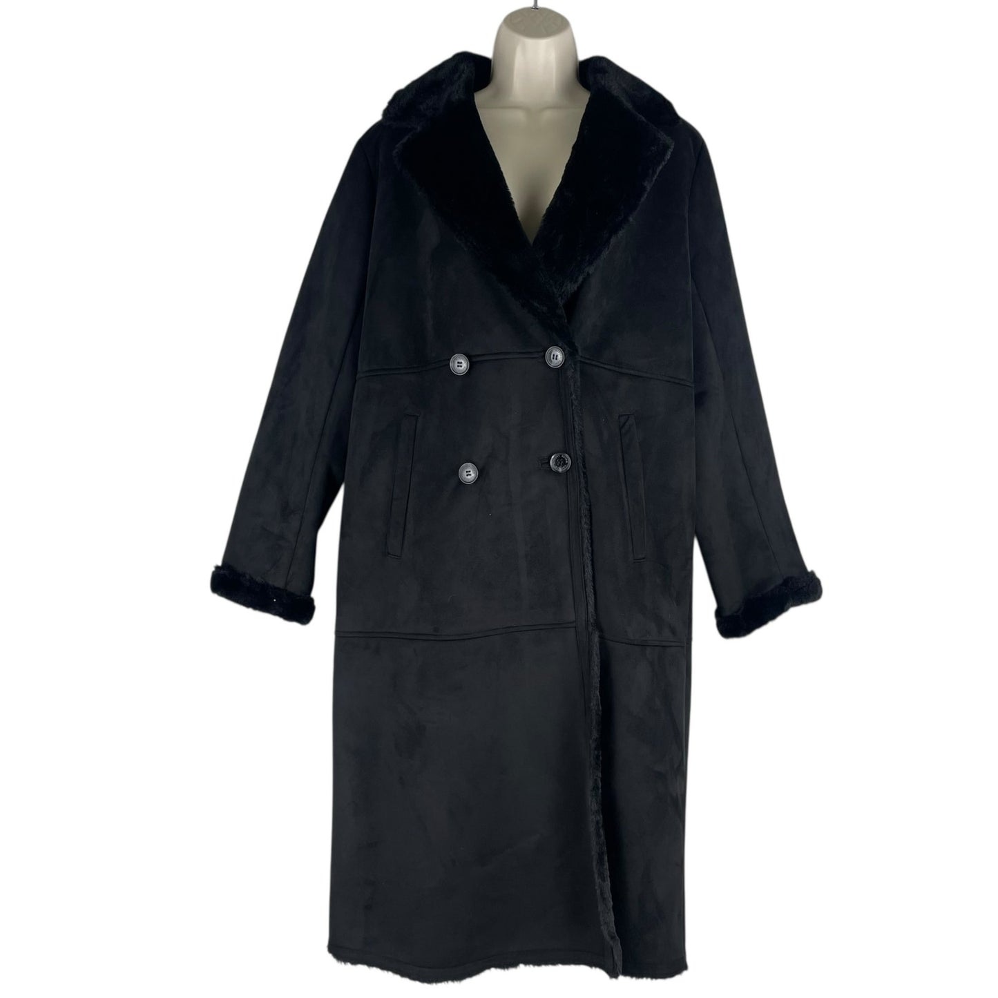 Lauren Ralph Lauren Double Breasted Faux Shearling Coat Black Size XL