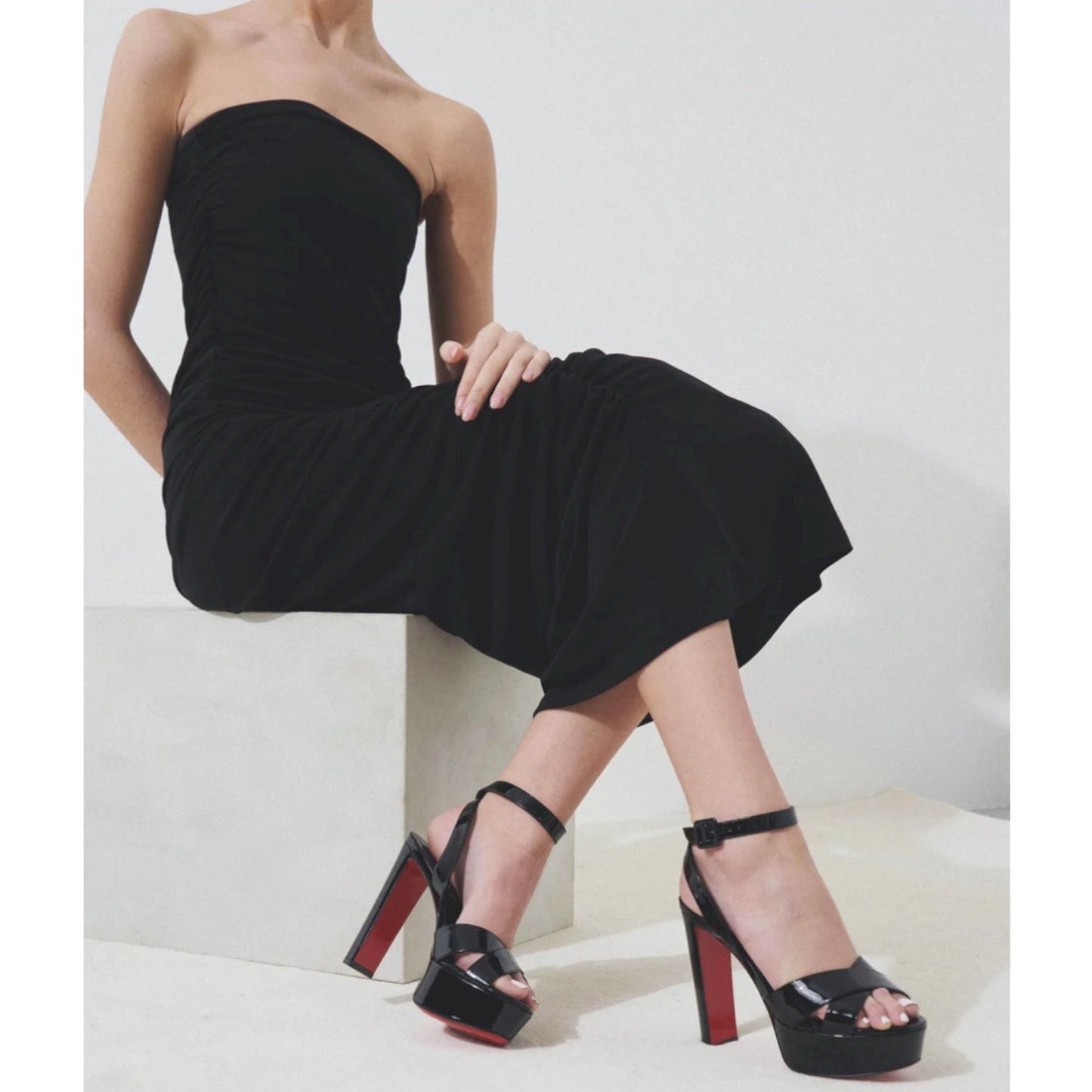 Christian Louboutin Supramariza 130 Patent Platform Sandal Black Size 40