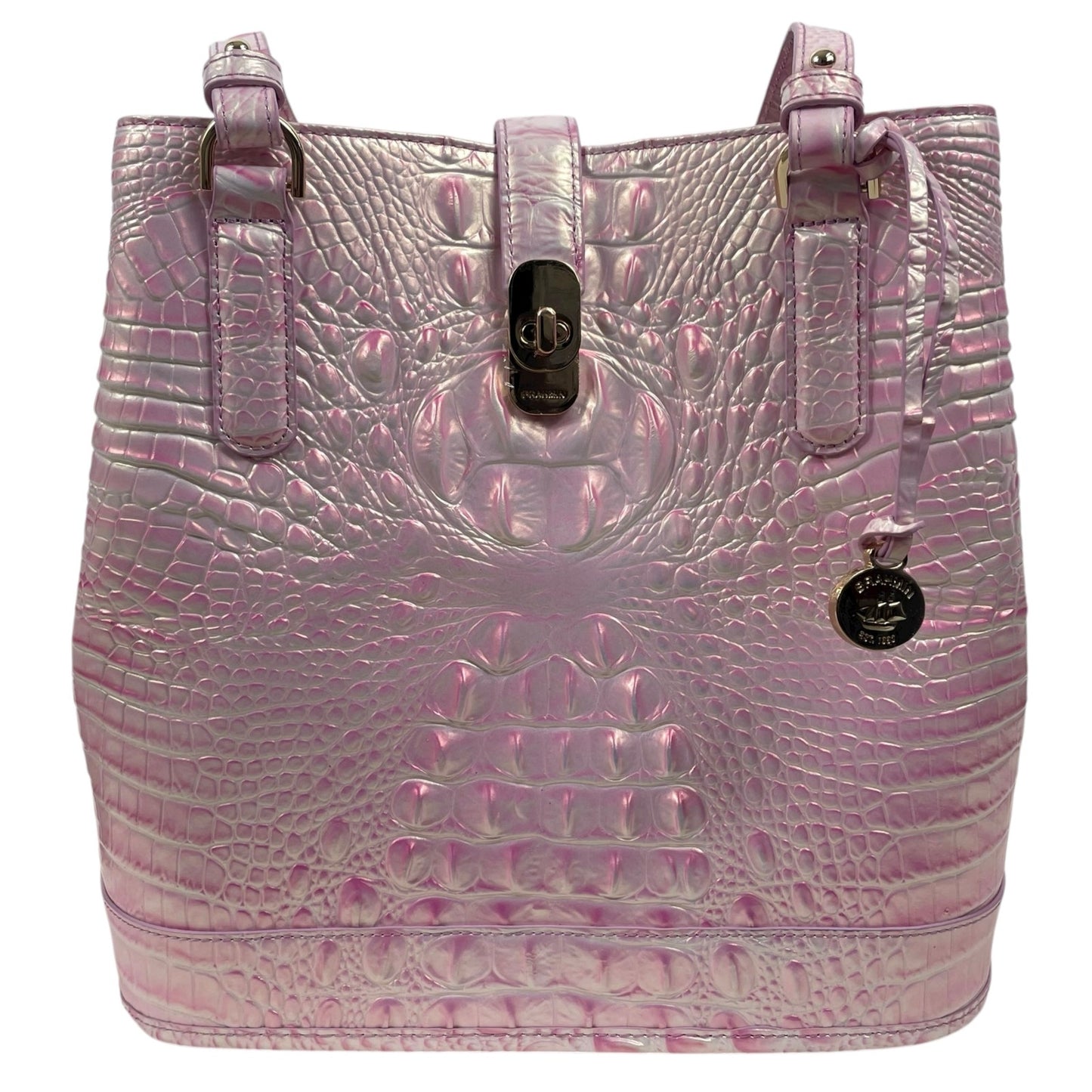 Brahmin Fiore Melboure Leather Bucket Bag Rose Water Pearl Pink Croc