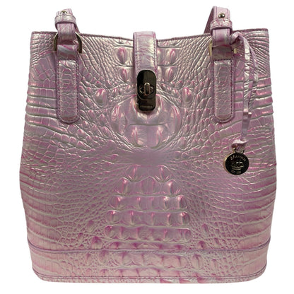 Brahmin Fiore Melboure Leather Bucket Bag Rose Water Pearl Pink Croc