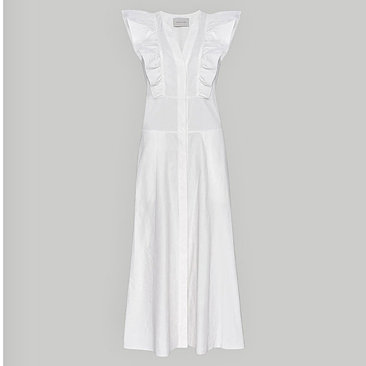 Brochu Walker The Aurora Ruffle Midi Dress Pockets Cotton White Size L