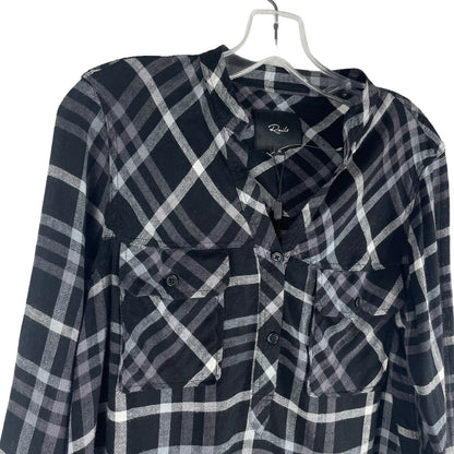 Rails Redding Frayed Trim Plaid Hi Lo Shirt In Ink Grey White Size XS