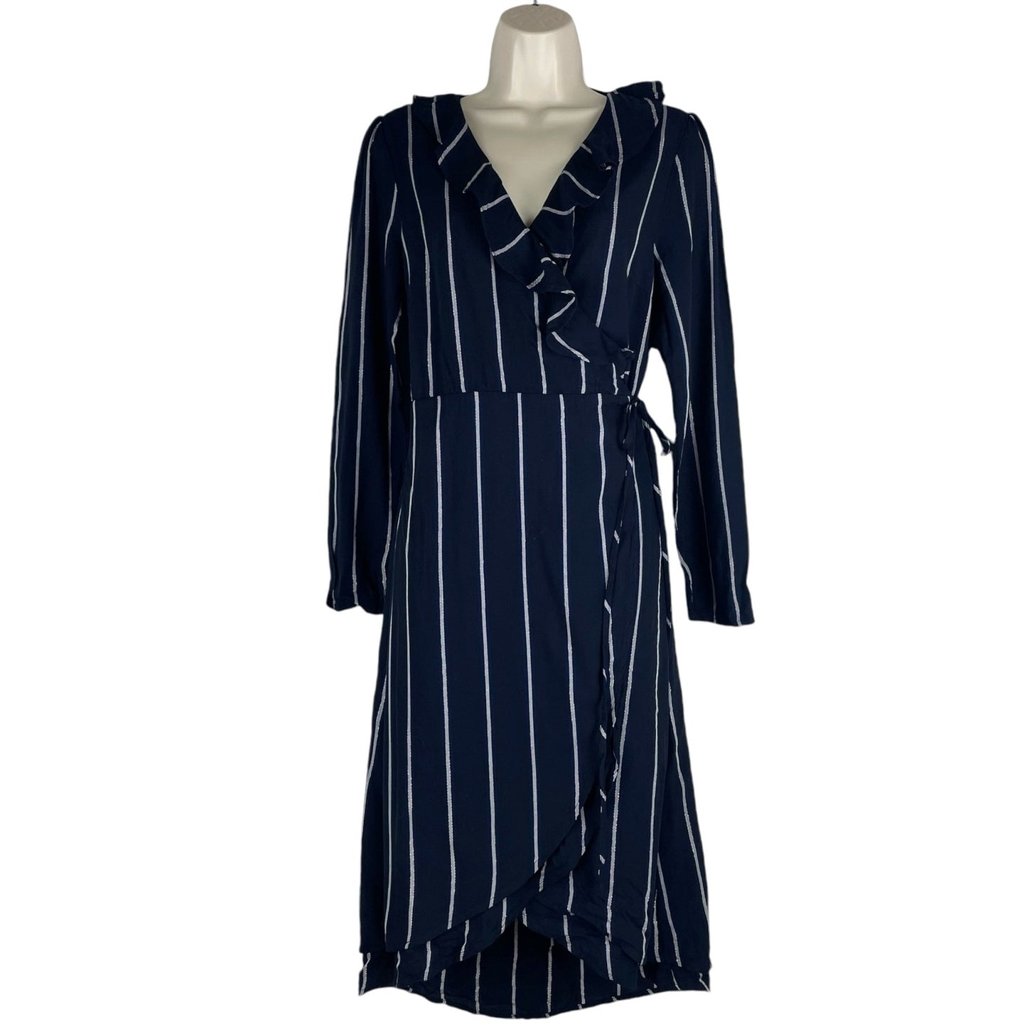 Rails Priya Metallic Striped Wrap Dress Knee Length Blue Black Size S