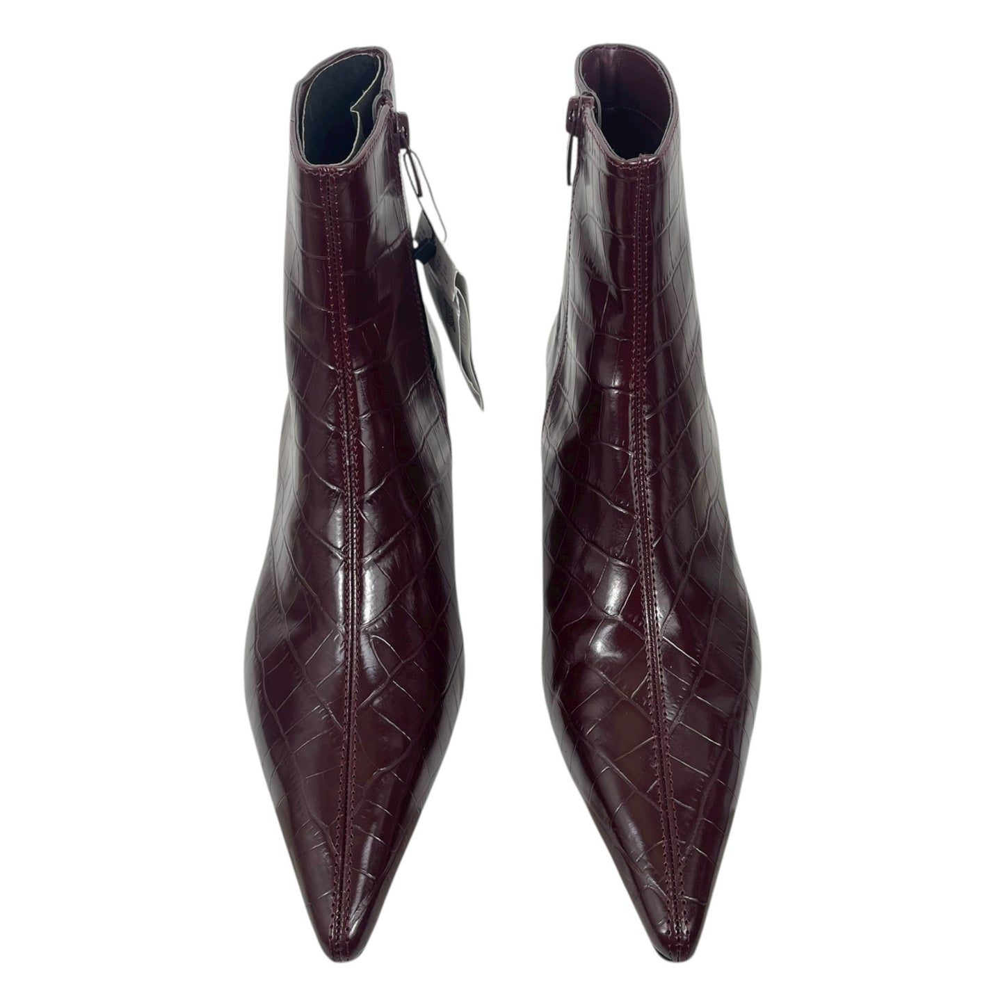 Mango Pointed Toe Crocodile Kitten Heel Ankle Boots Burgundy Size 39/ 8.5