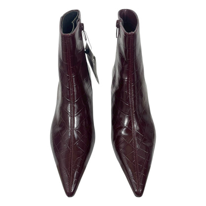 Mango Pointed Toe Crocodile Kitten Heel Ankle Boots Burgundy Size 39/ 8.5