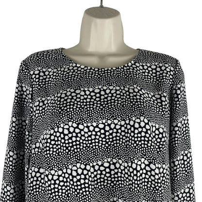 Talbots Long Sleeve Striped Side Tie Blouse Top Dots Black White Size S