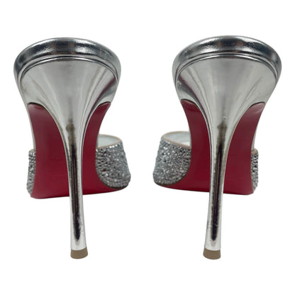 Christian Louboutin Me Dolly Strass 100mm Crystal Mules Silver Size 38