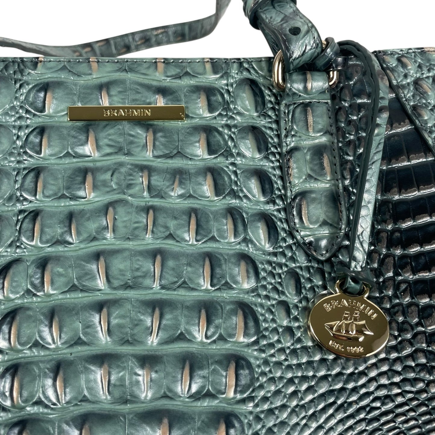 Brahmin Medium Irene Tote Bag Obsidian Melbourne Green Leather Croc Emboss