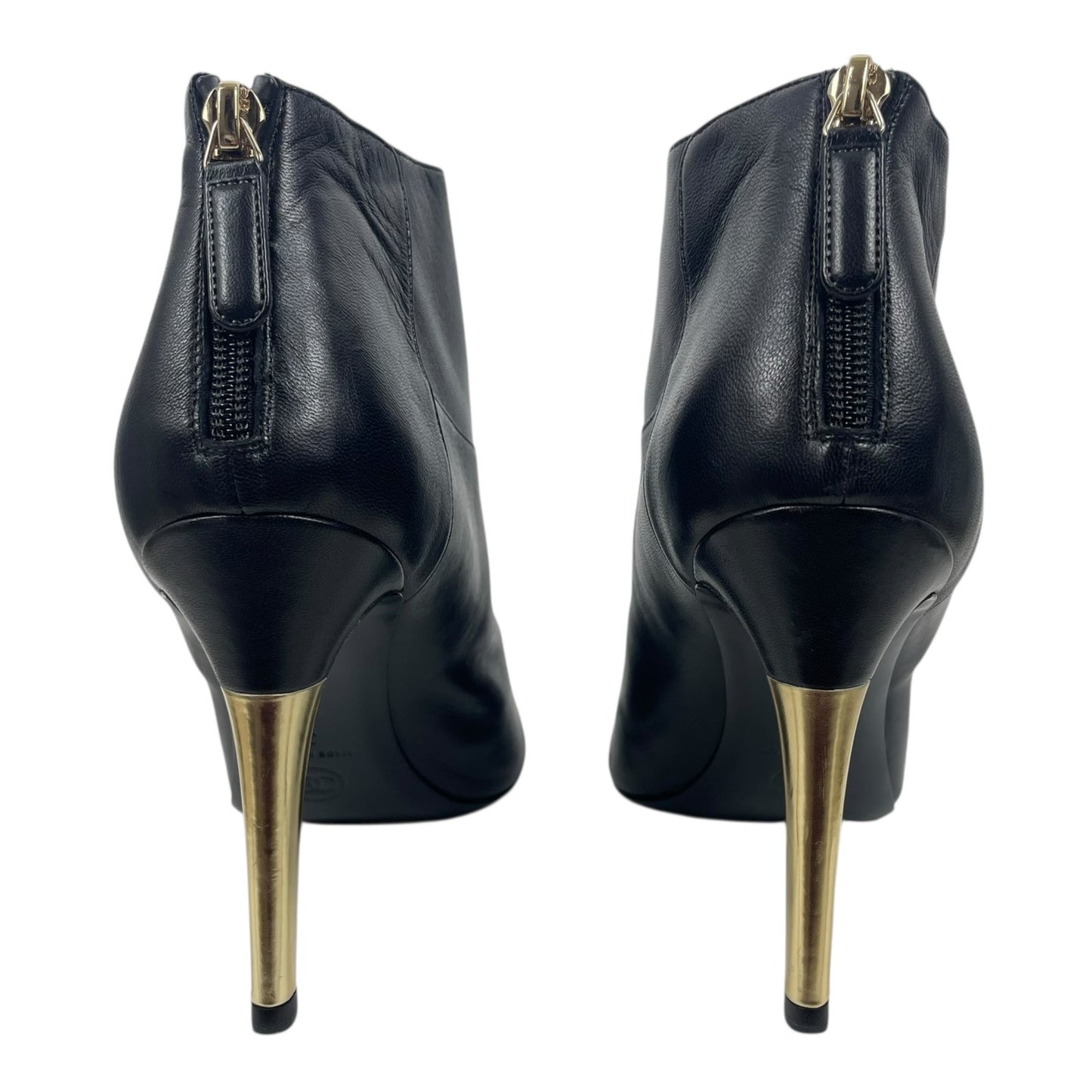 Chanel CC Logo Cap Toe Lamb Leather Heel Ankle Boots Black Size 38