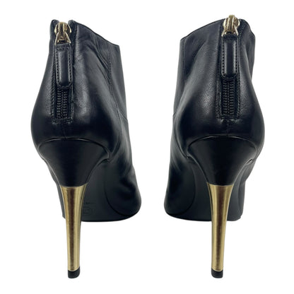 Chanel CC Logo Cap Toe Lamb Leather Heel Ankle Boots Black Size 38