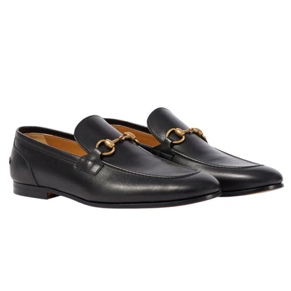 Gucci Jordaan Loafers Black Leather Gold Horsebit Men Size 8.5/ 9