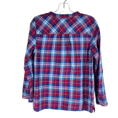 J. Crew Mercantile Flannel Plaid Popover Shirt Top Ruffle Blue Red Size XS