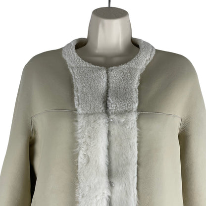 Loro Piana Collarless Fur Jacket White Lambskin Reversible Size 46 Large