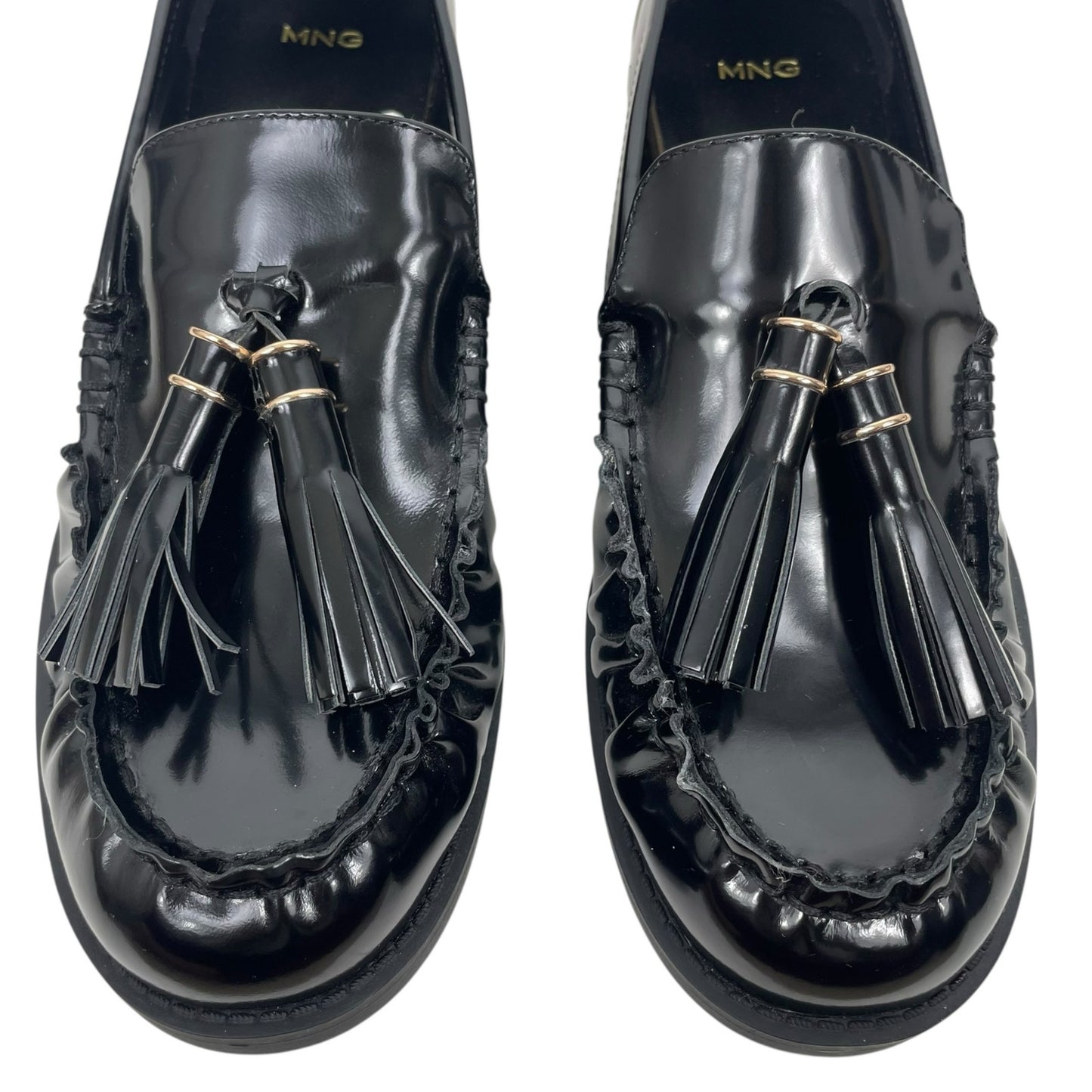 Mango Leather Slip On Loafer with Tassel Black Size 39/ 8.5
