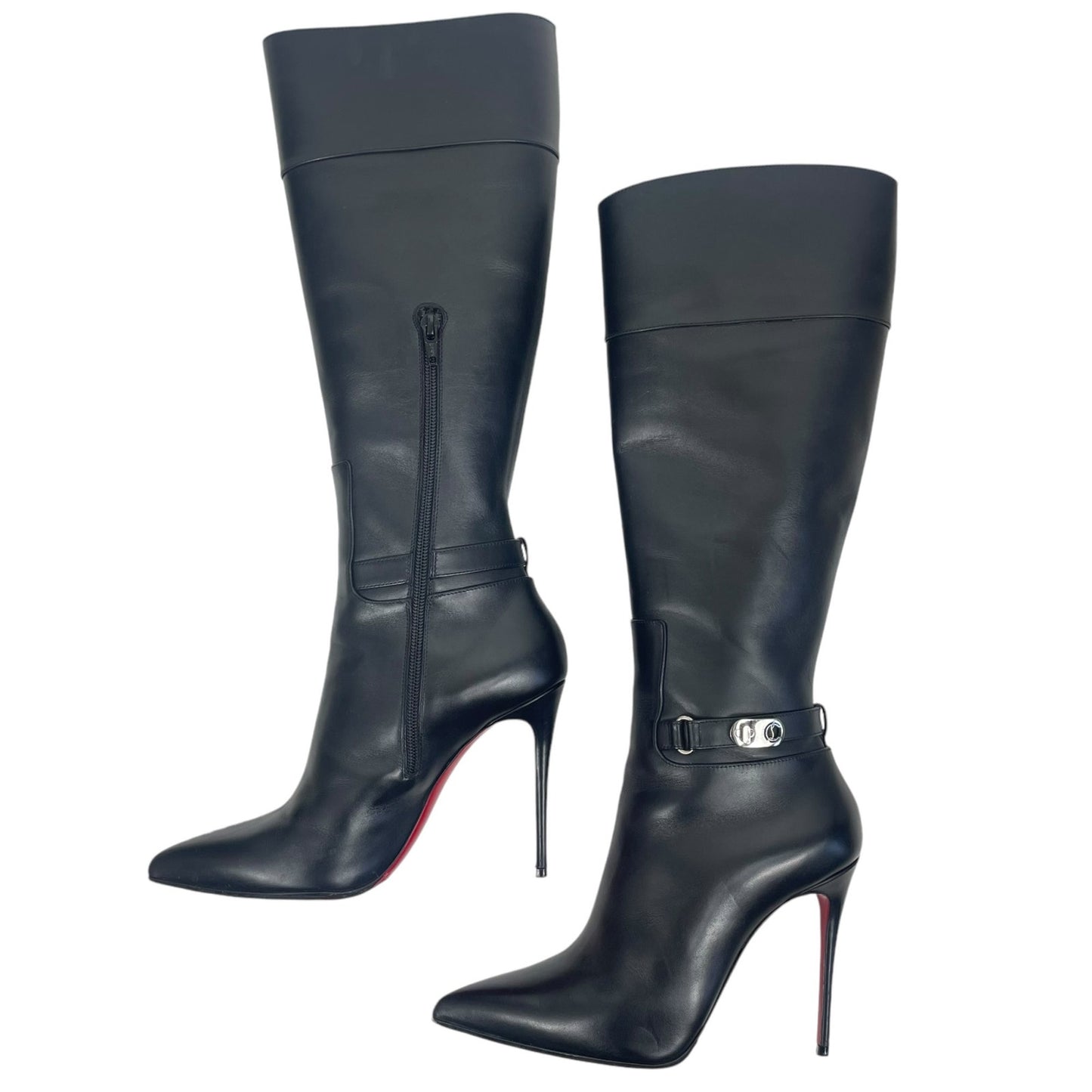 Christian Louboutin Lock Kate Botta 100 Leather Knee Boots Black Size 38.5