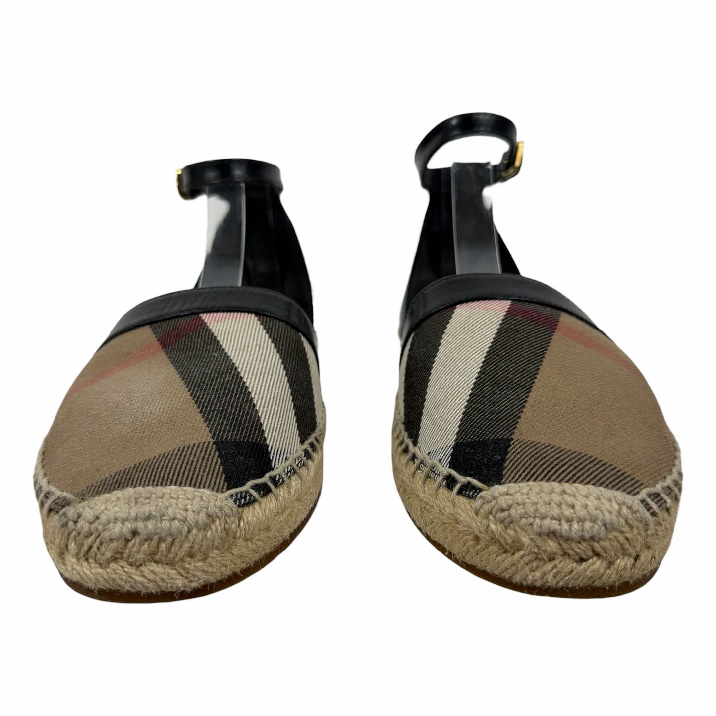 Burberry Abbington Nova Check Ankle Strap Espadrille Flats Black Size 41