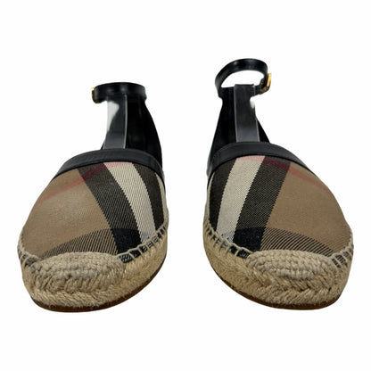 Burberry Abbington Nova Check Ankle Strap Espadrille Flats Black Size 41