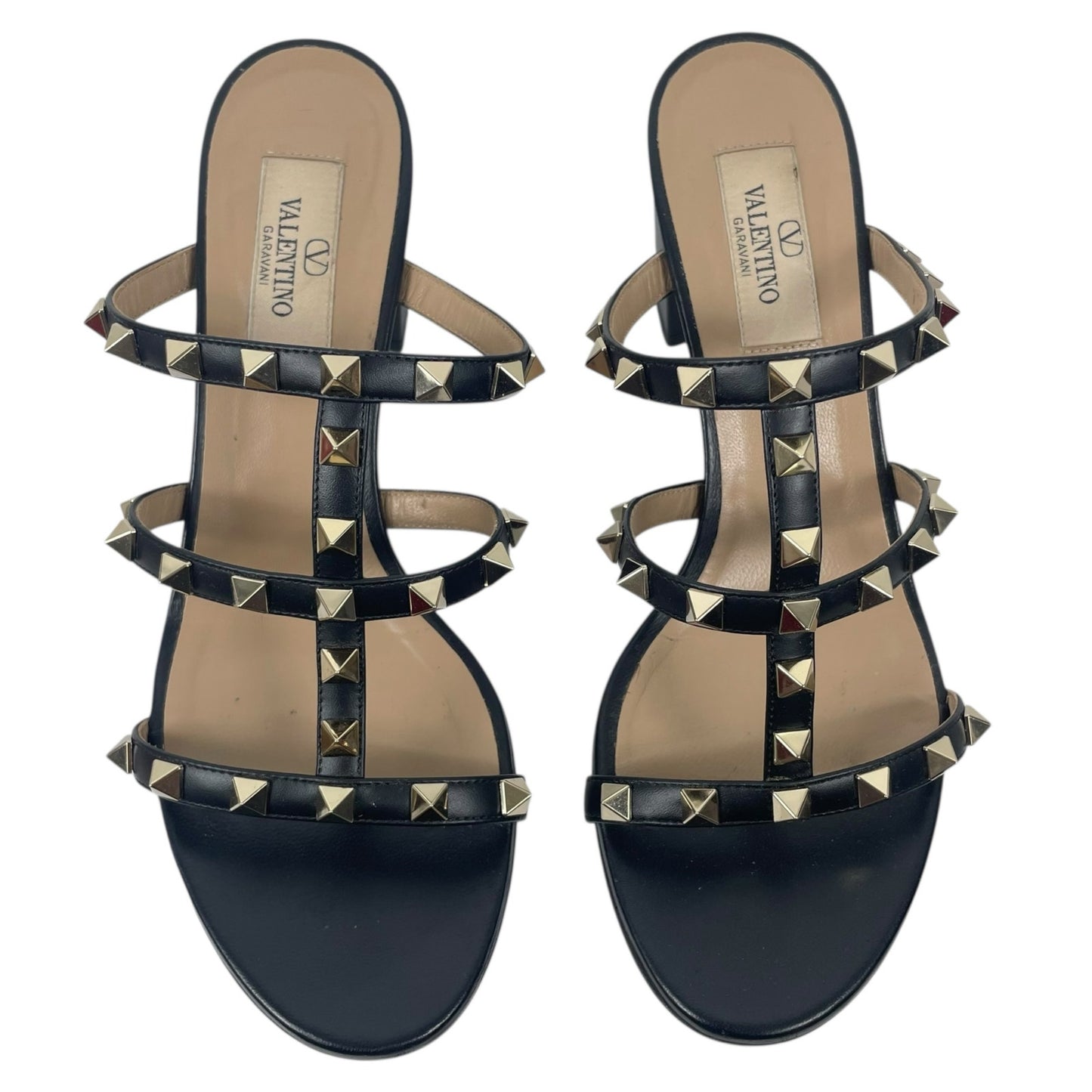 Valentino Garavani 60mm Rockstud Leather Slide Heel Sandal Black Size 37.5