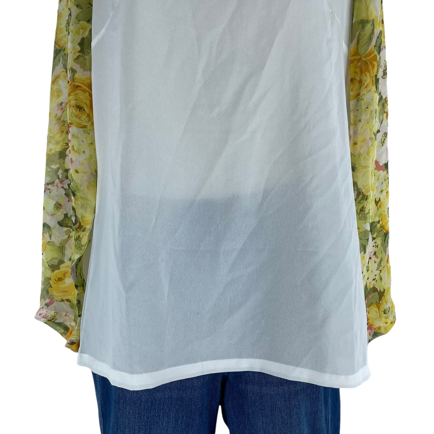 Lovers + Friends Floral Printed Long Sleeve Sheer Top White Yellow Size M