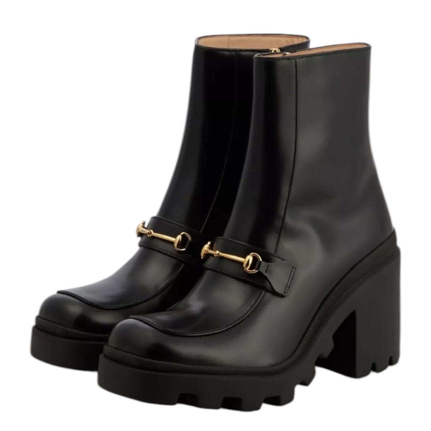 Gucci Magnum Calf Leather Horsebit Lug Sole Boots Black Size 40