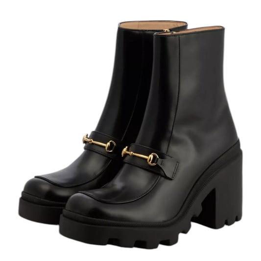 Gucci Magnum Calf Leather Horsebit Lug Sole Boots Black Size 40