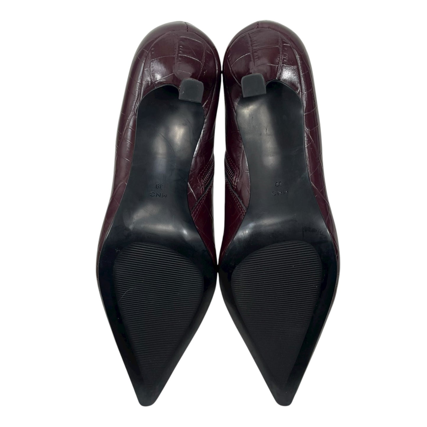 Mango Pointed Toe Crocodile Kitten Heel Ankle Boots Burgundy Size 39/ 8.5